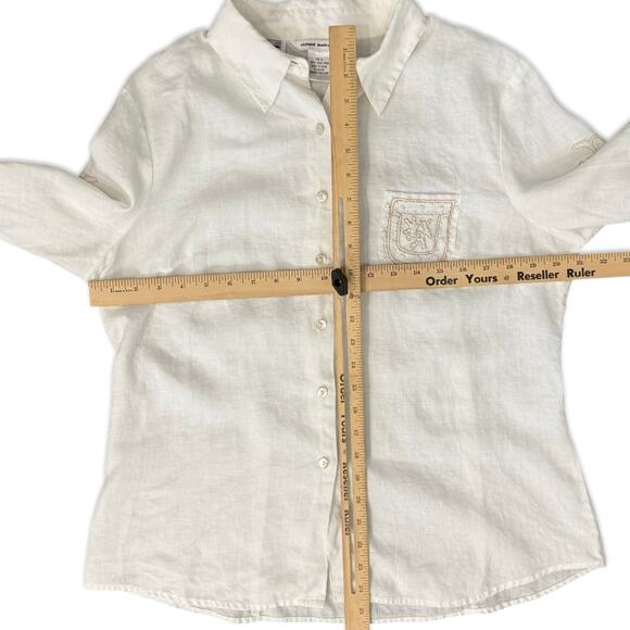 Vintage White Irish Linen Beaded Long Sleeve Button Up Blouse XL Richard Malcolm - Picture 6 of 9